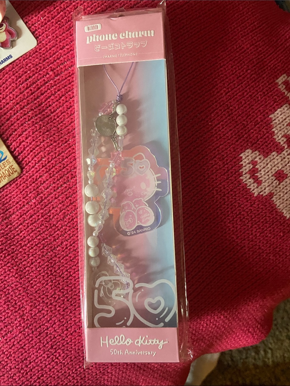 Hello Kitty Pink and White Beaded Phone Charm